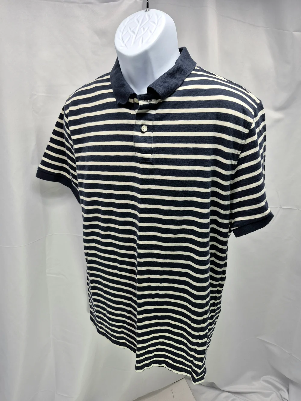 J.Crew Men's Navy White Striped Cotton Piqué Polo Shirt Short Sleeve Size XL